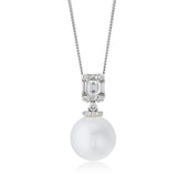 18ct White Gold South Sea Cultured Pearl and Diamond Pendant and Chain