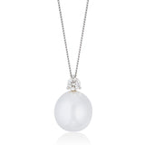 18ct White Gold South Sea Cultured Pearl and Diamond Pendant and Chain