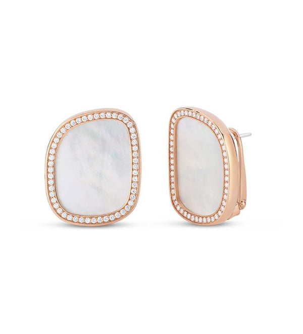 Roberto Coin Black Jade 18ct Rose Gold Diamond and Mother of Pearl Stud Earrings