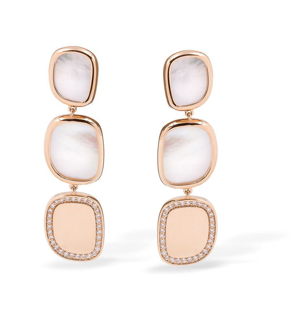 Roberto Coin Black Jade 18ct Rose Gold White Mother of Pearl and Diamond Drop Earrings