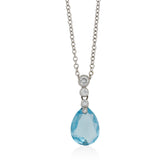 18ct White Gold Briolette Cut Aquamarine and Diamond Drop Pendant and Chain