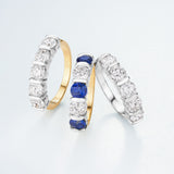 18ct Yellow and White Gold Round Cut Sapphire and Round Brilliant Cut Diamond Half Eternity Ring