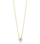 18ct Yellow Gold Rub Set Round Brilliant Cut Diamond Pendant and Chain