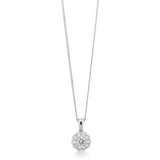 18ct White Gold Four Claw Set Round Brilliant Cut Diamond Floral Cluster Pendant and Chain