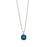 18ct White Gold Cushion Cut London Blue Topaz and Diamond Pendant and Chain