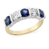 18ct Yellow and White Gold Round Cut Sapphire and Round Brilliant Cut Diamond Half Eternity Ring