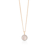18ct Rose Gold Rose Quartz and Diamond Halo Cluster Pendant and Chain
