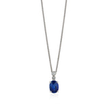 18ct White Gold Oval Cut Sapphire and Diamond Drop Pendant and Chain