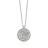 18ct White Gold Rub Set Round Brilliant Cut Diamond Cluster Pendant and Chain