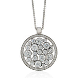 18ct White Gold Rub Set Round Brilliant Cut Diamond Cluster Pendant and Chain