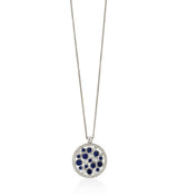 18ct White Gold Rub Set Round Cut Sapphire and Diamond Cluster Pendant and Chain