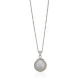 18ct White Gold Tahitian Cultured Pearl and Diamond Pendant and Chain