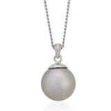 18ct White Gold Tahitian Cultured Pearl and Diamond Pendant and Chain