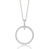 18ct White Gold Grain Set Round Brilliant Cut Diamond Circular Pendant and Chain