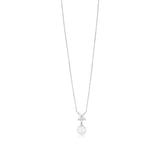 18ct White Gold Akoya Cultured Pearl and Diamond Pendant and Chain