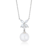 18ct White Gold Akoya Cultured Pearl and Diamond Pendant and Chain