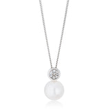 18ct White Gold Akoya Cultured Pearl and Diamond Pendant and Chain