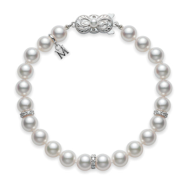 Mikimoto Classic 18ct White Gold Akoya Cultured Pearl and Diamond Bracelet