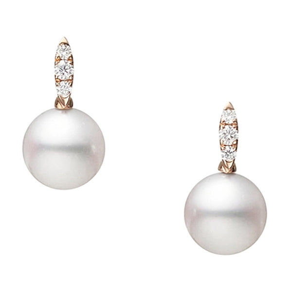 Mikimoto Morning Dew 18ct Rose Gold Akoya Cultured Pearl and Diamond Drop Earrings