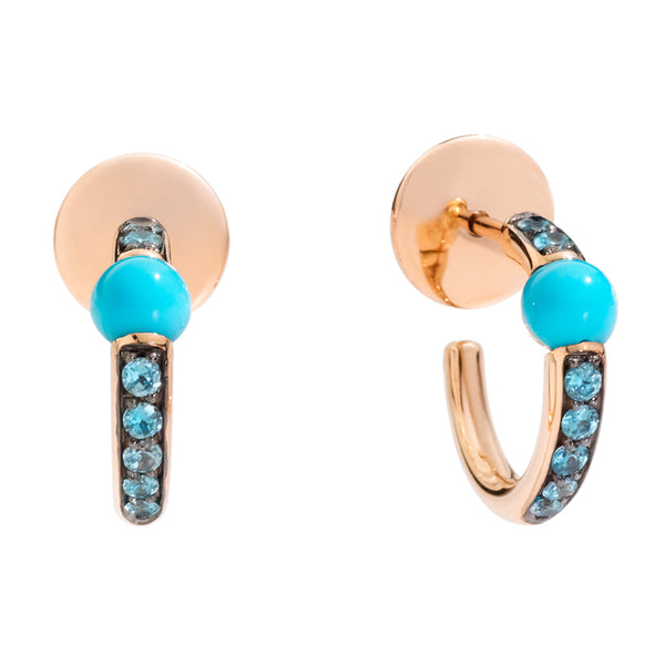 Pomellato M'Ama Non M'Ama 18ct Rose Gold Turquoise and Blue Zircon Hoop Earrings