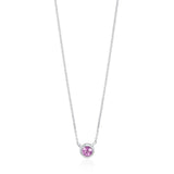 18ct White Gold Rub Set Round Cut Pink Sapphire Pendant