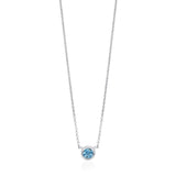 18ct White Gold Rub Set Round Cut Aquamarine Pendant