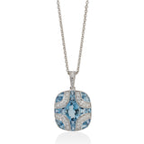 18ct White Gold Oval Cut Aquamarine and Round Brilliant Cut and Diamond Pendant and Chain