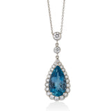 18ct White Gold Aquamarine and Diamond Halo Cluster Pendant and Chain
