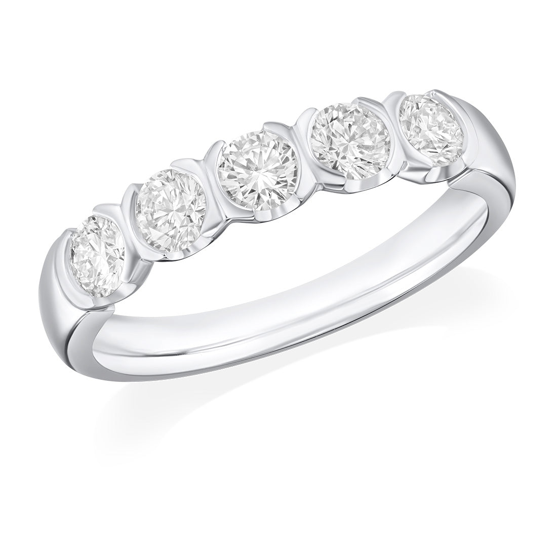 Platinum Semi-Rub Set Round Brilliant Cut Diamond Half Eternity Ring ...