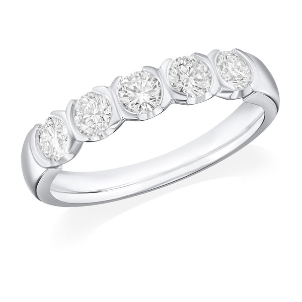 Platinum Semi-Rub Set Round Brilliant Cut Diamond Half Eternity Ring