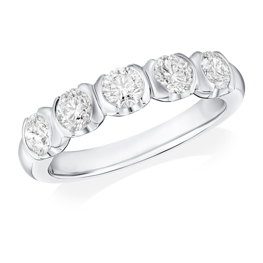 Platinum Semi-Rub Set Round Brilliant Cut Diamond Half Eternity Ring ...