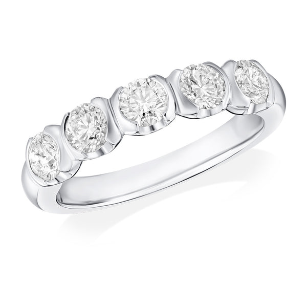 Platinum Semi-Rub Set Round Brilliant Cut Diamond Half Eternity Ring
