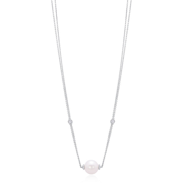 18ct White Gold South Sea Cultured Pearl and Diamond Chain Necklace