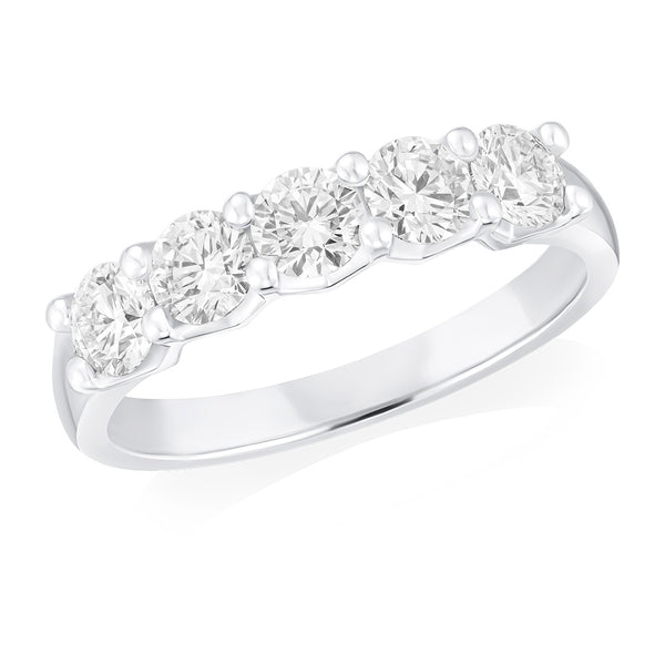 Platinum Four Claw Set Round Brilliant Cut Diamond Half Eternity Ring