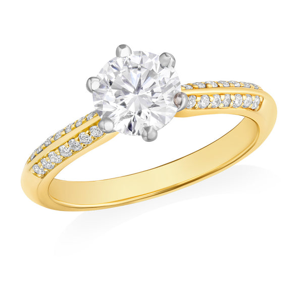 Mallory Venise 18ct Yellow Gold and Platinum Solitaire Six Claw Set Round Brilliant Cut Diamond Ring
