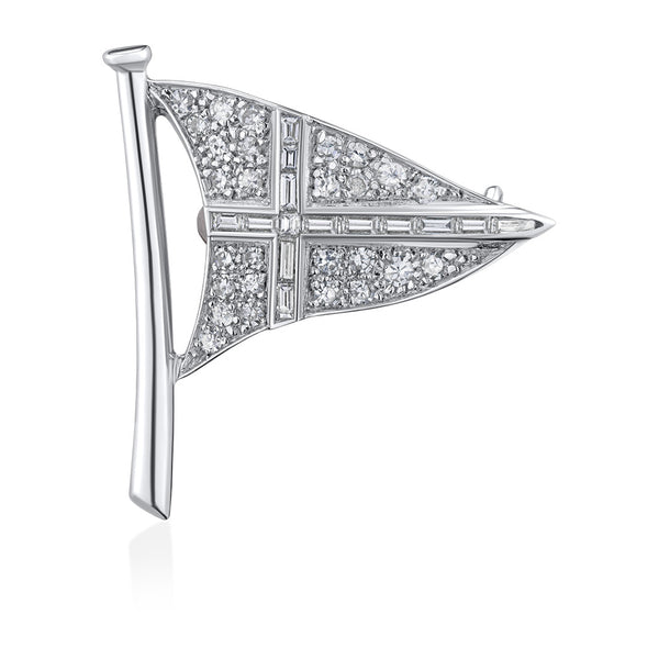 Pre-Owned 18ct White Gold Eight Cut Diamond and Baguette Cut Diamond Flag Brooch