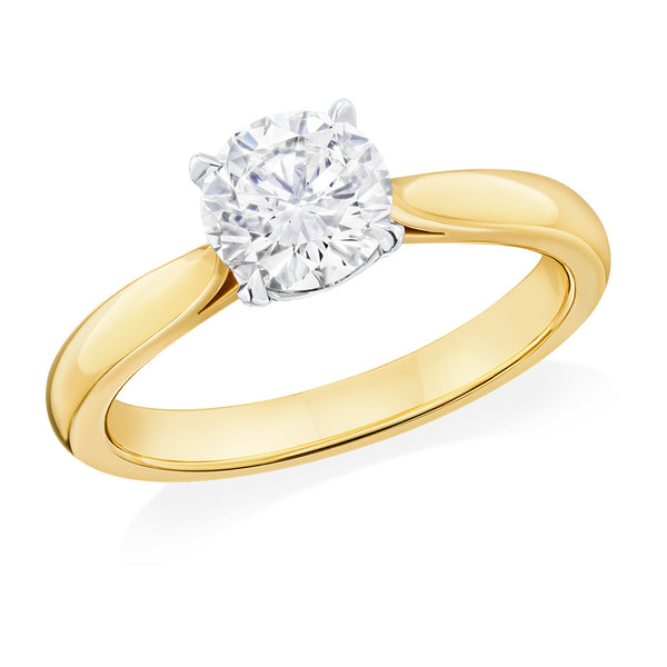 Mallory Victoria 18ct Yellow Gold and Platinum Solitaire Four Claw Set Round Brilliant Cut Diamond Ring