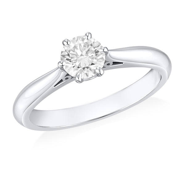 Mallory Elizabeth Platinum Solitaire Six Claw Set Round Brilliant Cut Diamond Ring
