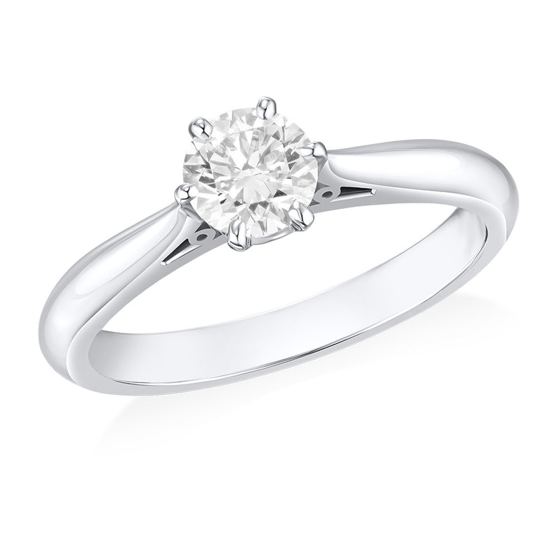 Mallory Elizabeth Platinum Solitaire Six Claw Set Round Brilliant Cut Diamond Ring