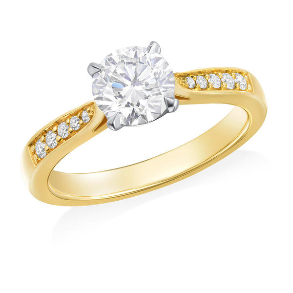 Mallory Victoria 18ct Yellow Gold and Platinum Solitaire Four Claw Set Round Brilliant Cut Diamond Ring