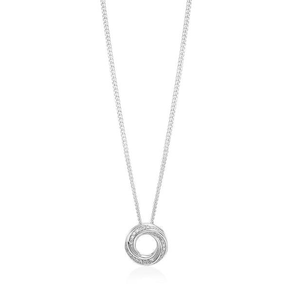 18ct White Gold Grain Set Diamond Circular Pendant and Chain