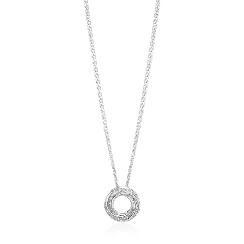 18ct White Gold Grain Set Diamond Circular Pendant and Chain