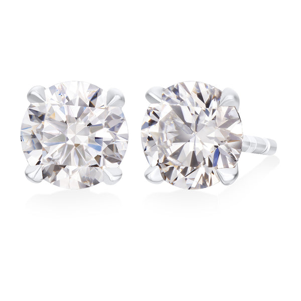 18ct White Gold Four Claw Set Round Brilliant Cut Diamond Stud Earrings