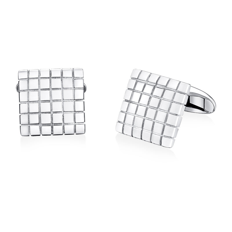 Sterling Silver Engraved Square Cufflinks with a Swivel Bar Fitting
