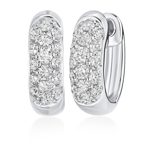 18ct White Gold Grain Set Round Brilliant Cut Diamond Hoop Earrings