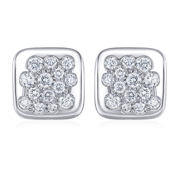 18ct White Gold Pave Set Round Brilliant Cut Diamond Stud Earrings