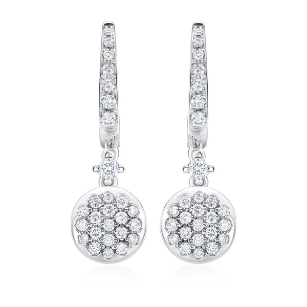 18ct White Gold Pave Set Round Brilliant Cut Diamond Drop Earrings