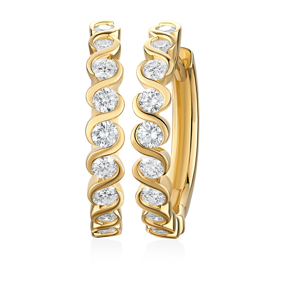 18ct Yellow Gold Semi-Rub Set Round Brilliant Cut Diamond Hoop Earring ...