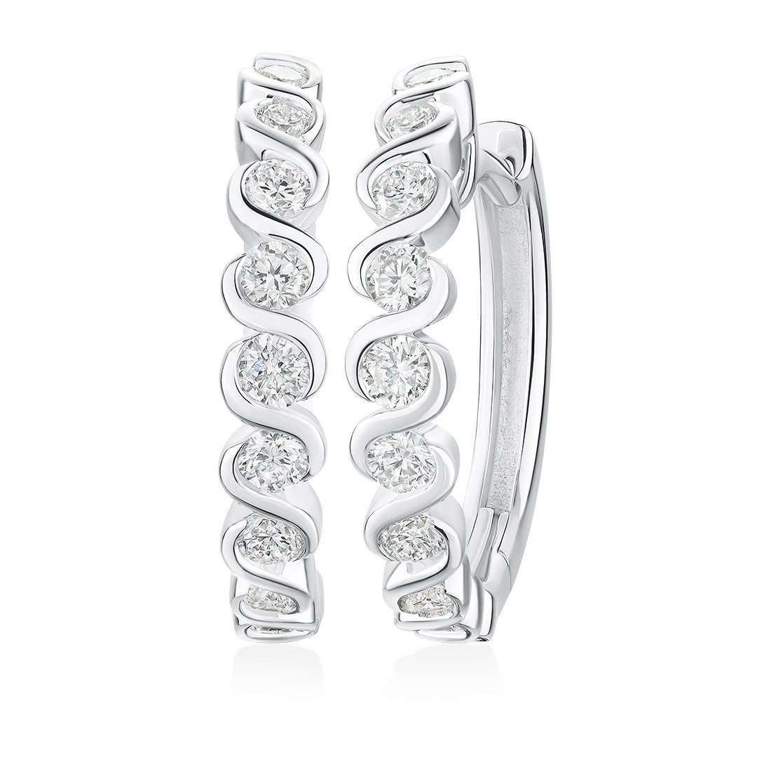 18ct White Gold Semi-Rub Set Round Brilliant Cut Diamond Hoop Earrings ...