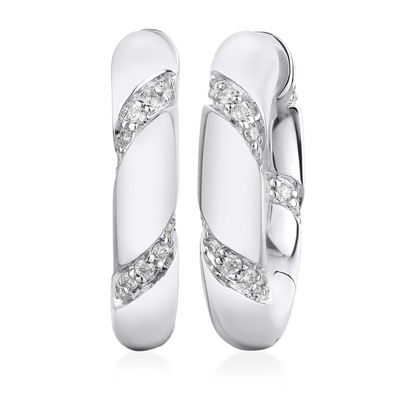 18ct White Gold Pave Set Round Brilliant Cut Diamond Hoop Earrings